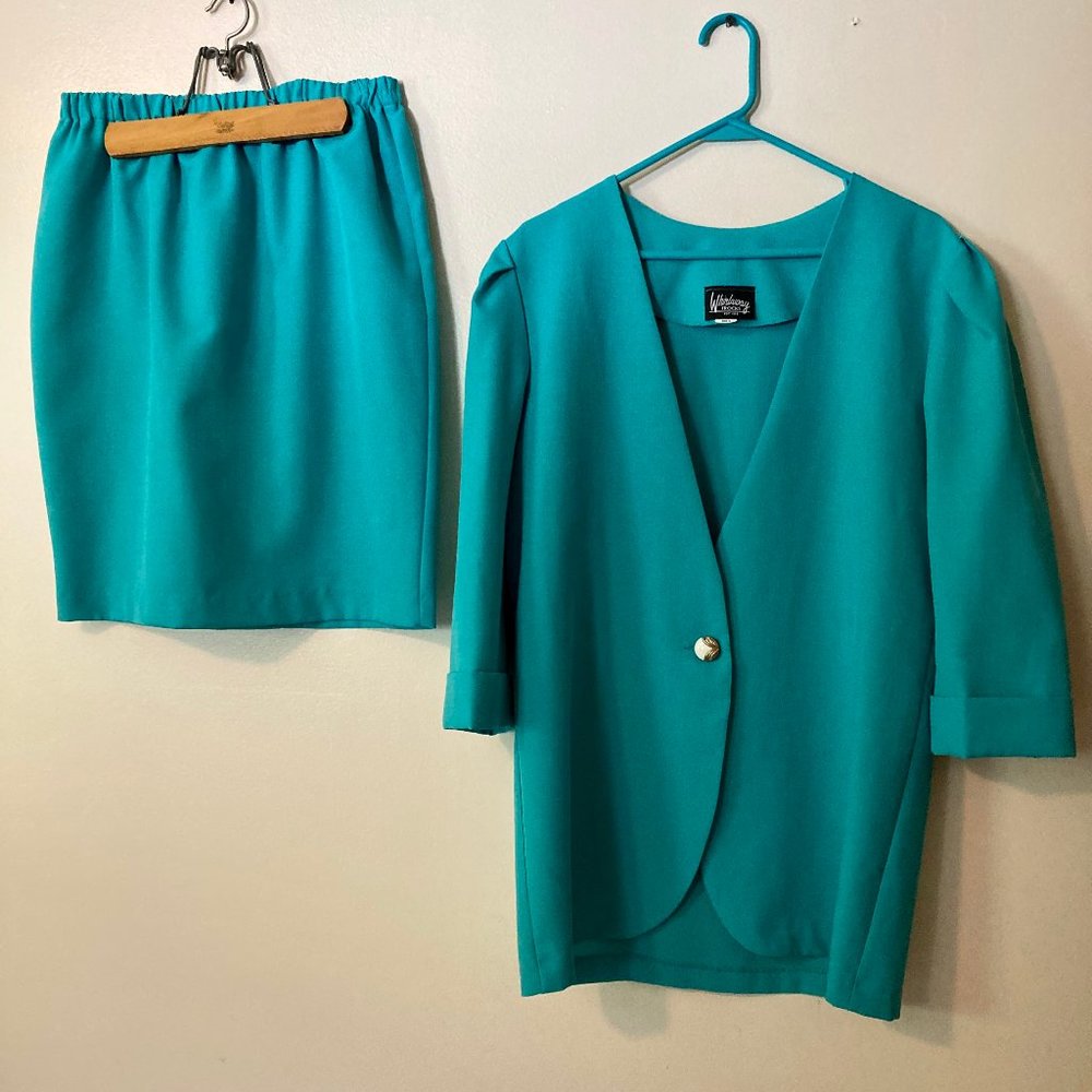 Vintage 1980"s Whirlaway Frock Matching Jacket & Skirt Set, Size 14.